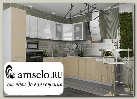 Кухня угловая 2,6х2,2 правая decorazione "Лакрима" (МДФ глянец) (Белый/Капучино)