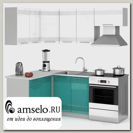 Кухня угловая 1,8х1,4 (универс.угол) decor "Бруско" (МДФ) (Белый/Бирюза) /ИЦMkk/3