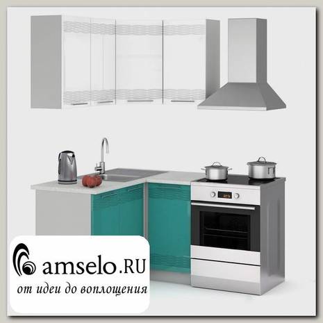 Кухня угловая 1х1,4 (универс.угол) decor "Бруско" (МДФ) (Белый/Бирюза) /ИЦMkk/2