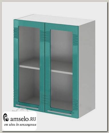 Шкаф 600 decor "Бруско" (МДФ) (Бирюза металлик/Стекло) /ИЦMkk/ШВС600