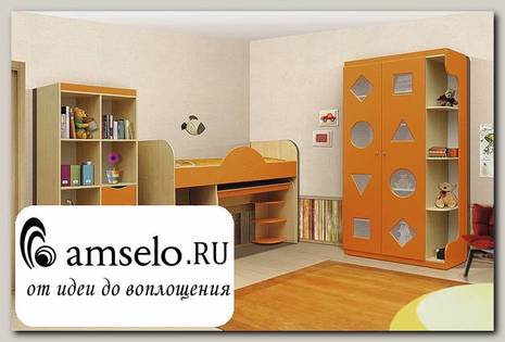 Детский гарнитур E"Кьюза" (МДФ металлик) (Дуб/Оранжевый металлик)